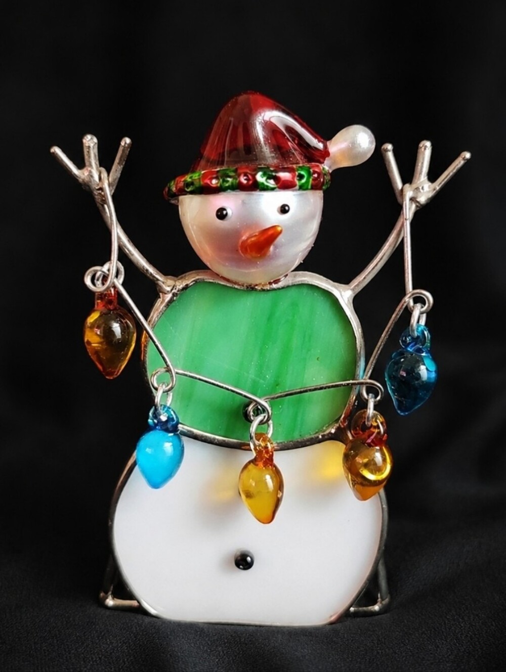 Stained Glass Christmas Bulbs Lights Snowman Votive Tea Light Holder Candle NEW